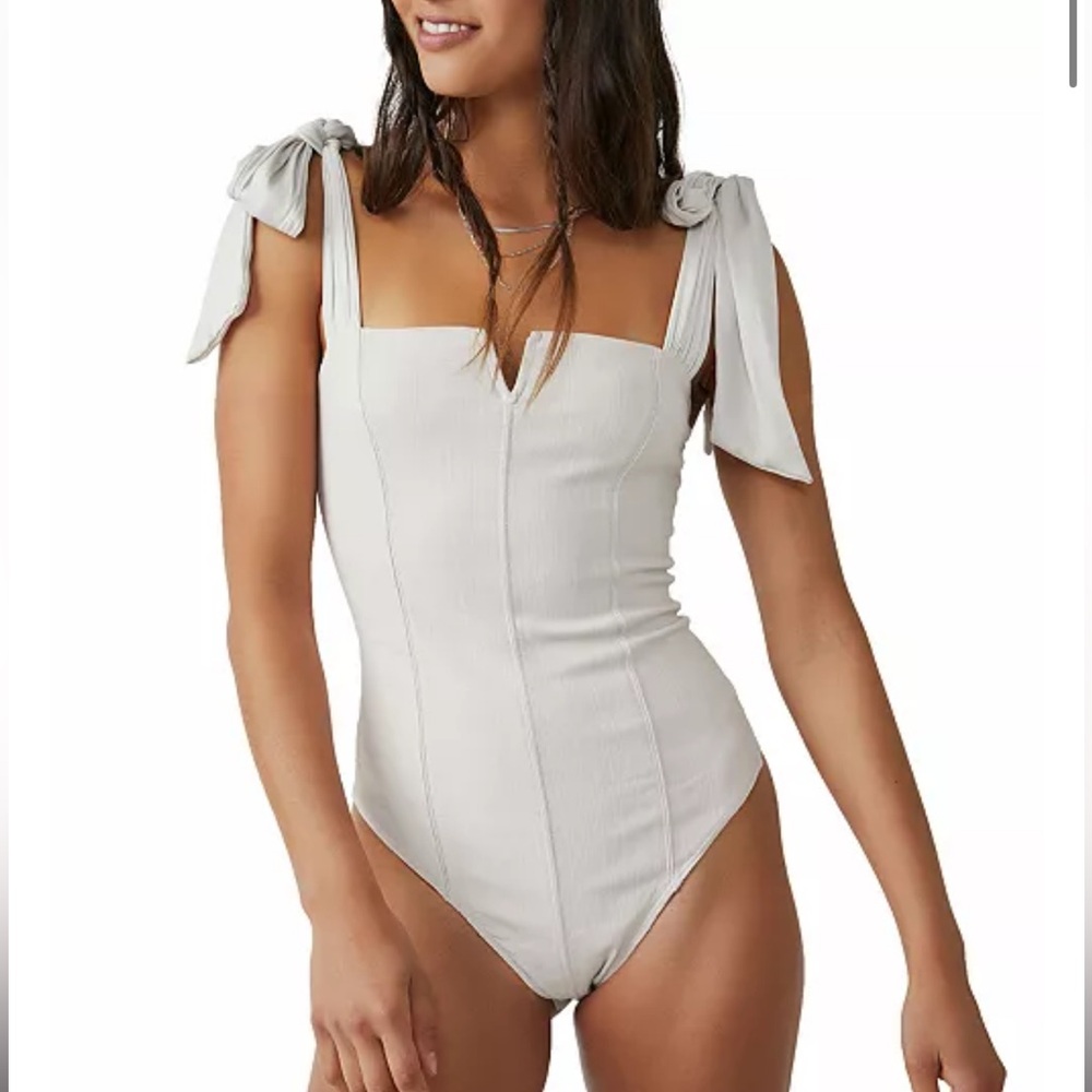 NWT Intimately Free People Women's Tie Strap Structured Beige Bodysuit Medium